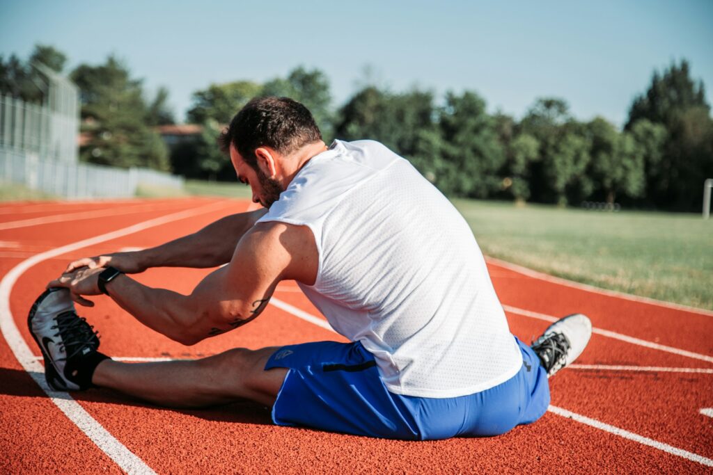 stretching before preparing to run